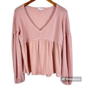 2/$25 Eyeshadow Buckle Light Pink Barbie Preppy Waffle Knit Peplum Shirt Small